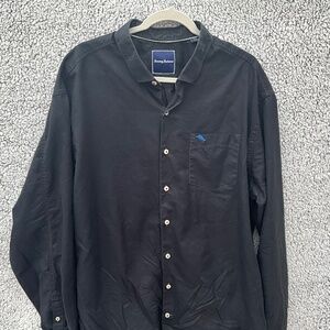 Tommy Bahama cotton and silk blend black button down shirt.  Size XLT